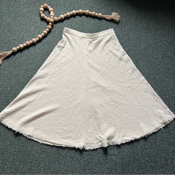 ZARA Cream White Cotton Tweed A-line Full Circl Midi Maxi Fringe Modest Skirt XL - Picture 2 of 16